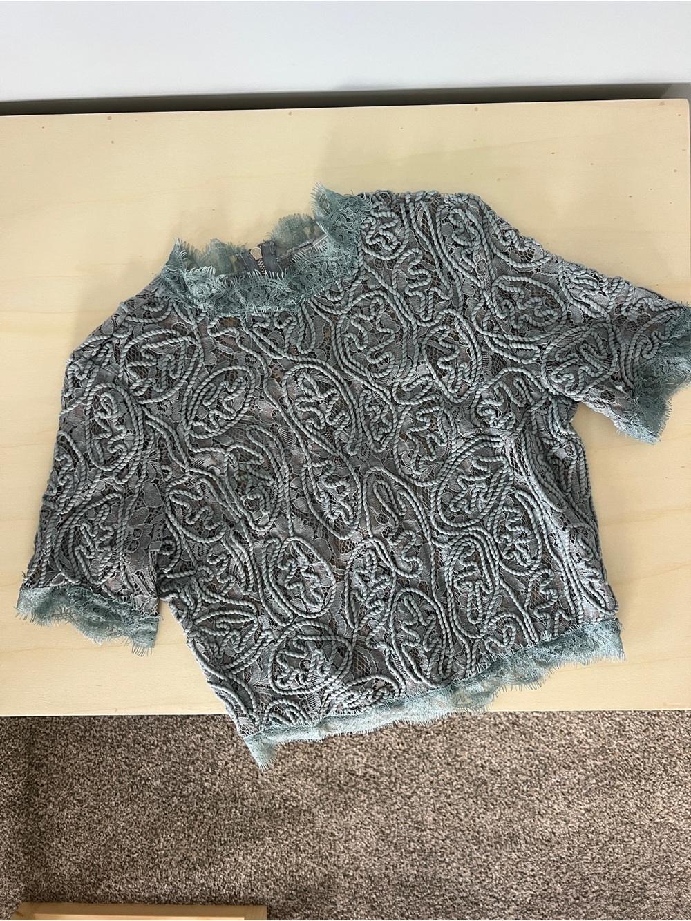 Delicate Trim Cropped Lace Top in Dusty Teal from Ireland